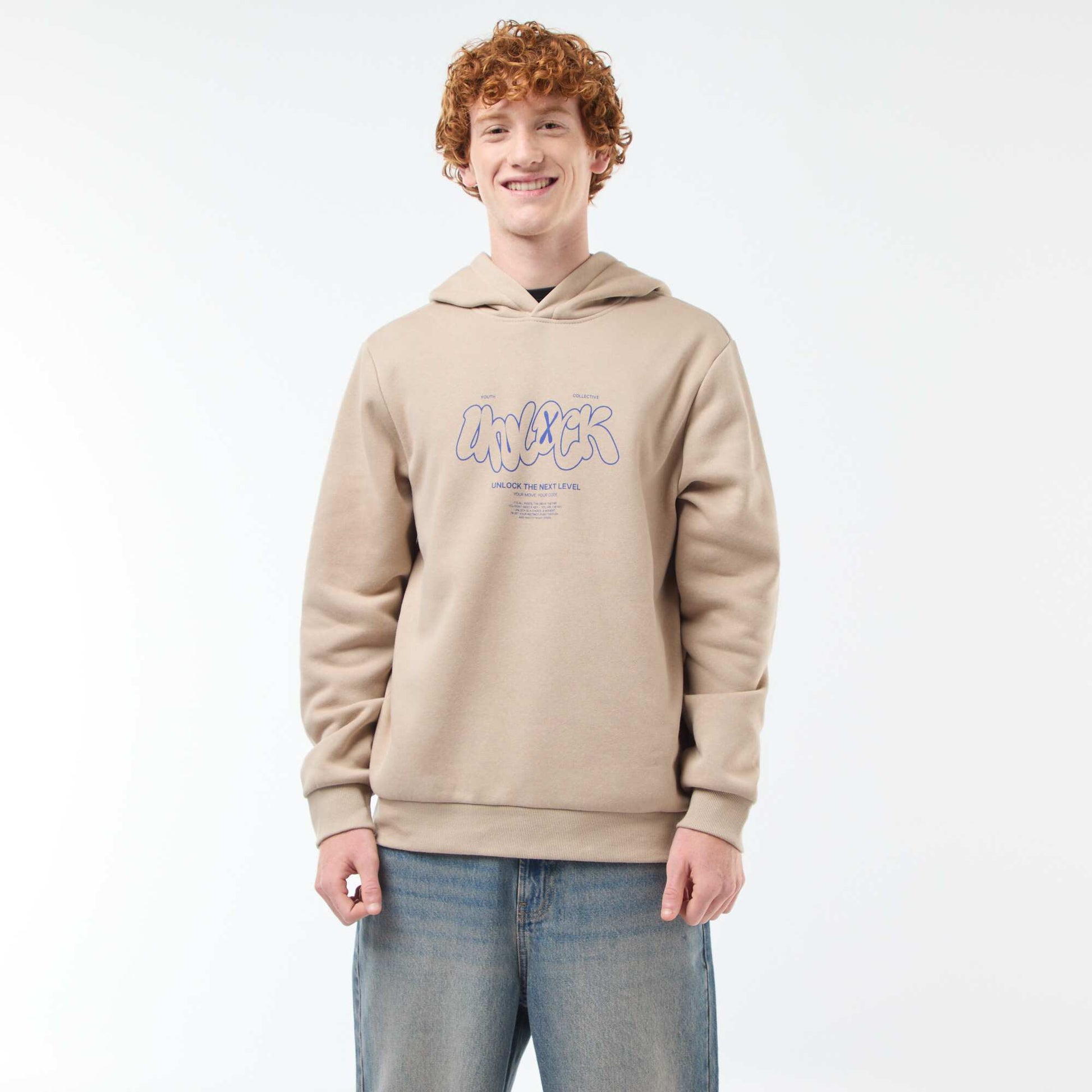 Buzo de felpa con estampado BEIGE