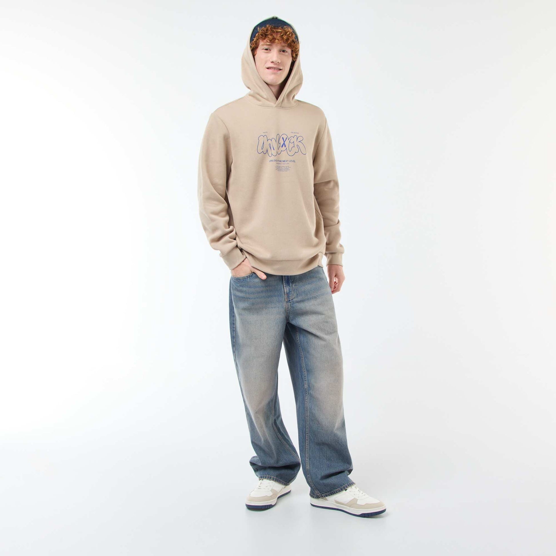 Buzo de felpa con estampado BEIGE