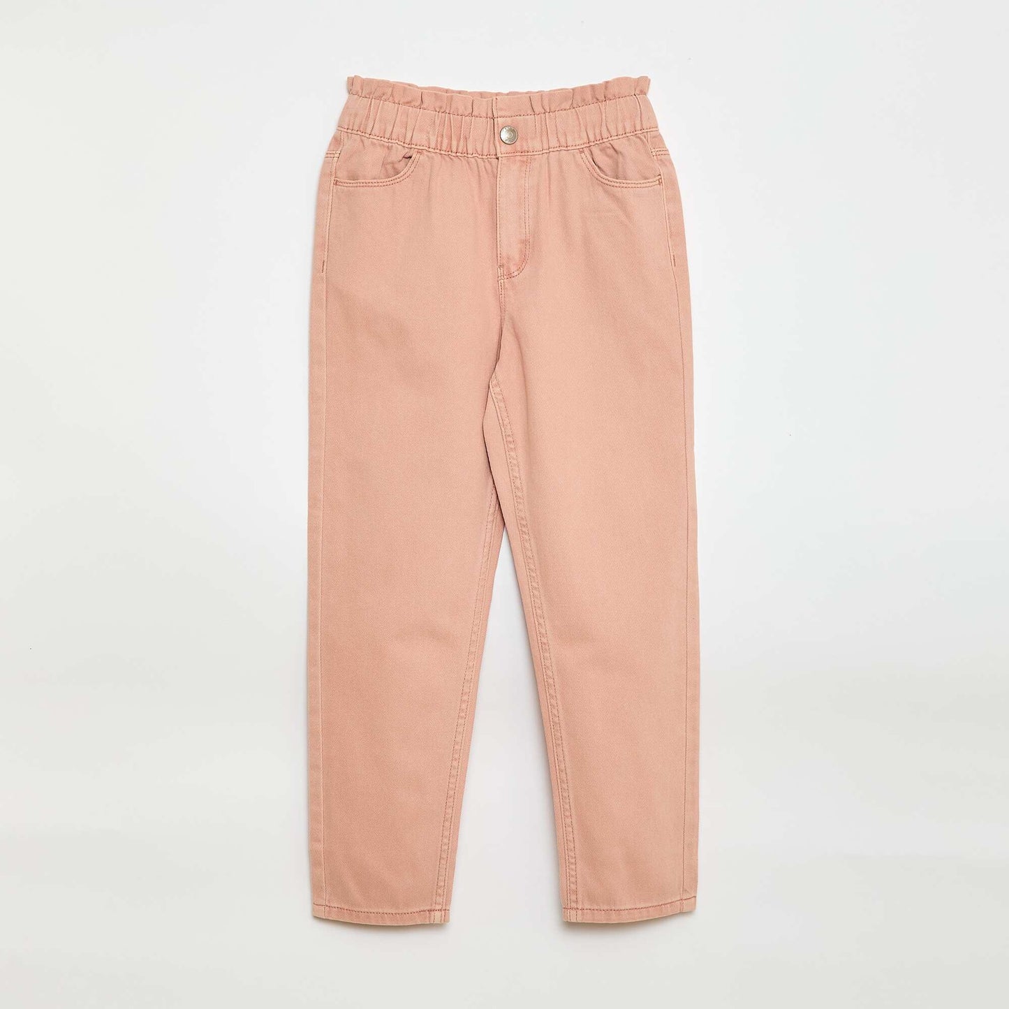 Pantalón jean corte mom con estampado ROSA
