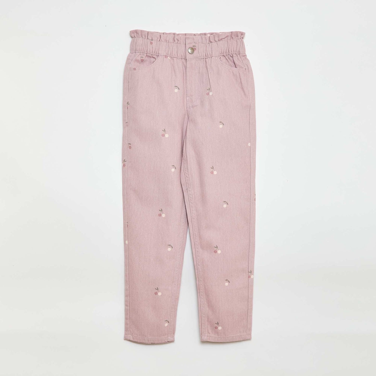 Pantalón jean corte mom con estampado ROSA