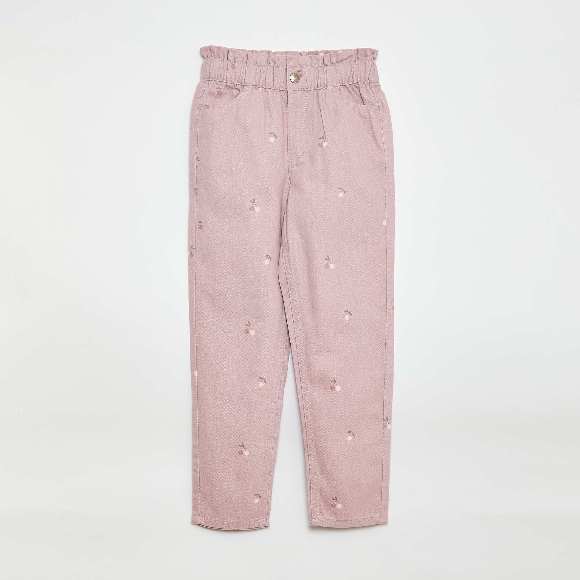 Pantalón jean corte mom con estampado ROSA
