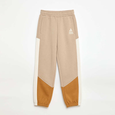 Pantalón de chándal de felpa con bloques de color BEIGE