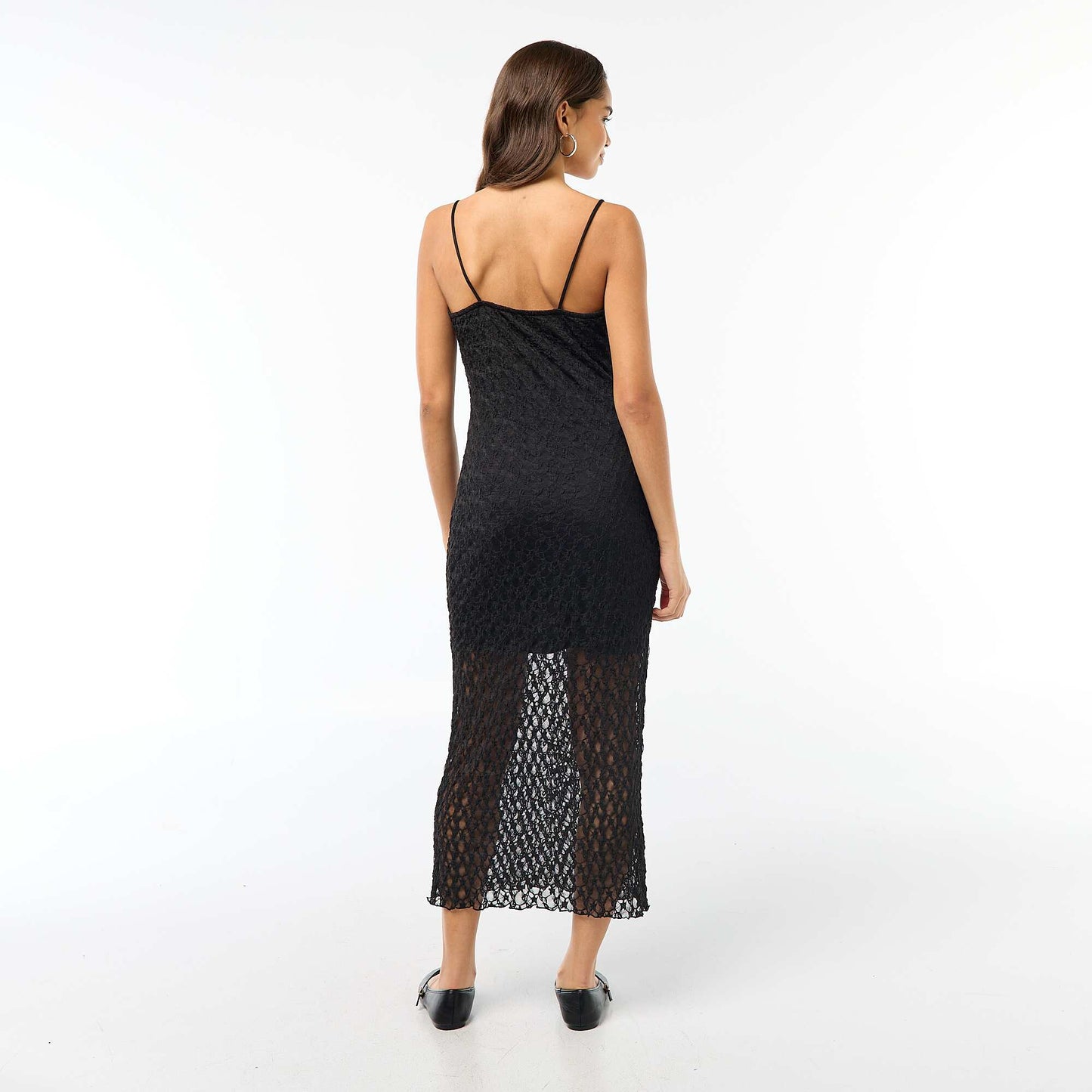 Vestido largo de encaje con tirantes finos NEGRO