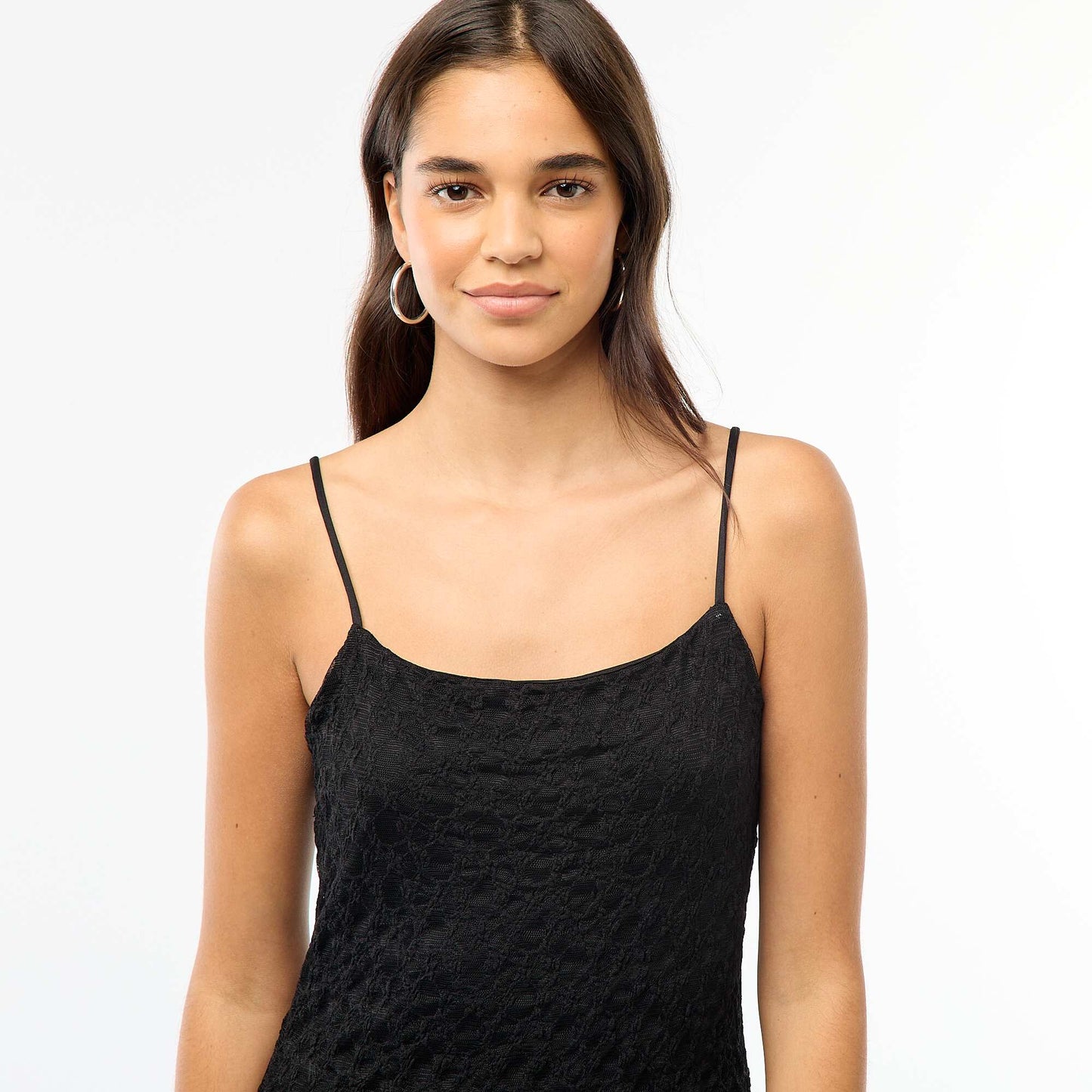 Vestido largo de encaje con tirantes finos NEGRO