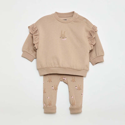 Conjunto de chándal buzo con volante + pantalón - 2 piezas BEIGE