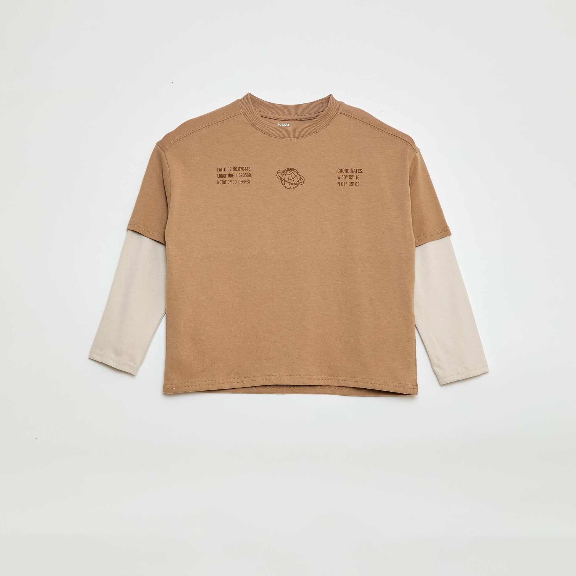 Camiseta efecto 2 en 1 de manga larga BEIGE