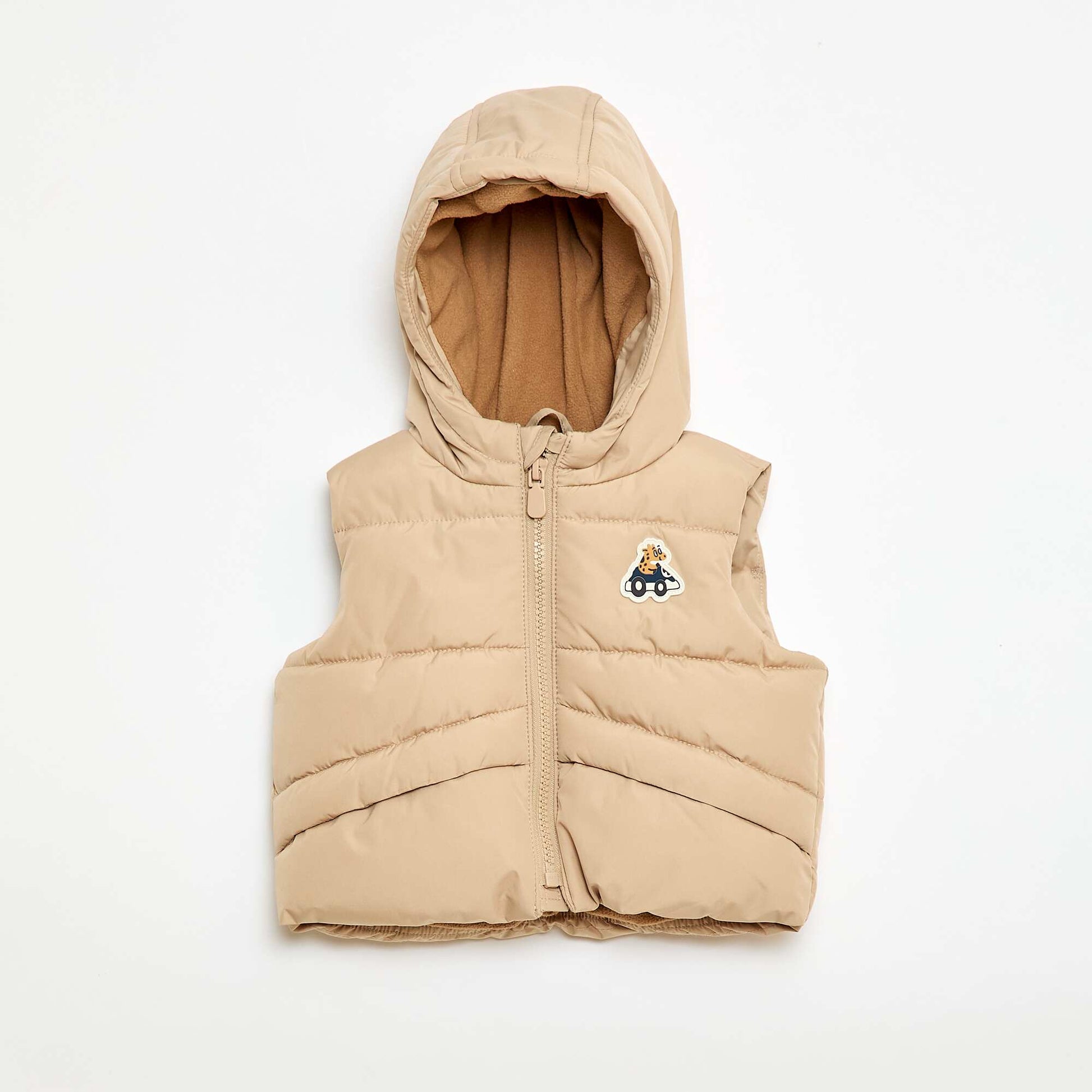 Chaleco acolchado con capucha y sin mangas BEIGE