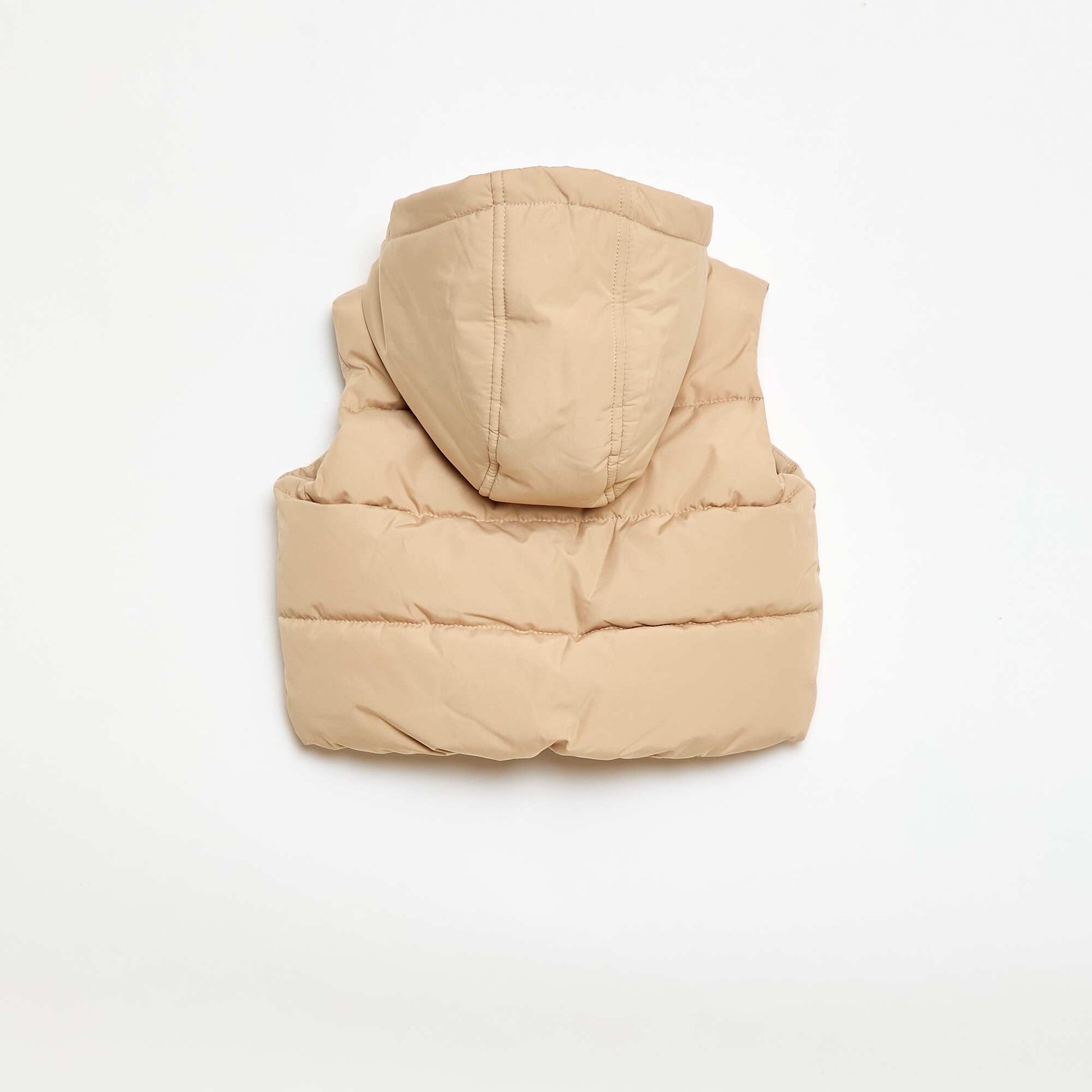 Chaleco acolchado con capucha y sin mangas BEIGE
