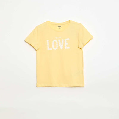 Camiseta estampada con mensaje y manga corta AMARILLO