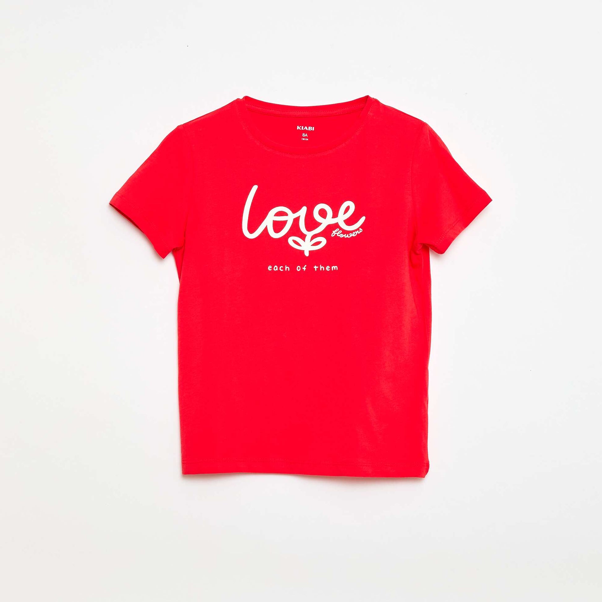 Camiseta estampada con mensaje y manga corta ROJO