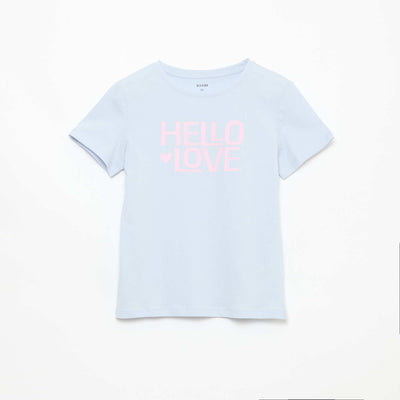 Camiseta estampada con mensaje y manga corta AZUL