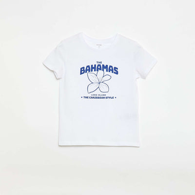 Camiseta estampada con mensaje y manga corta AZUL