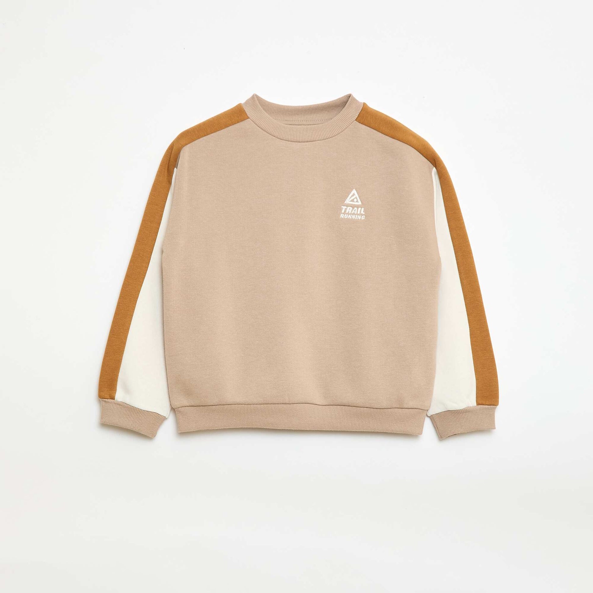 Buzo de cuello redondo con bloques de color BEIGE