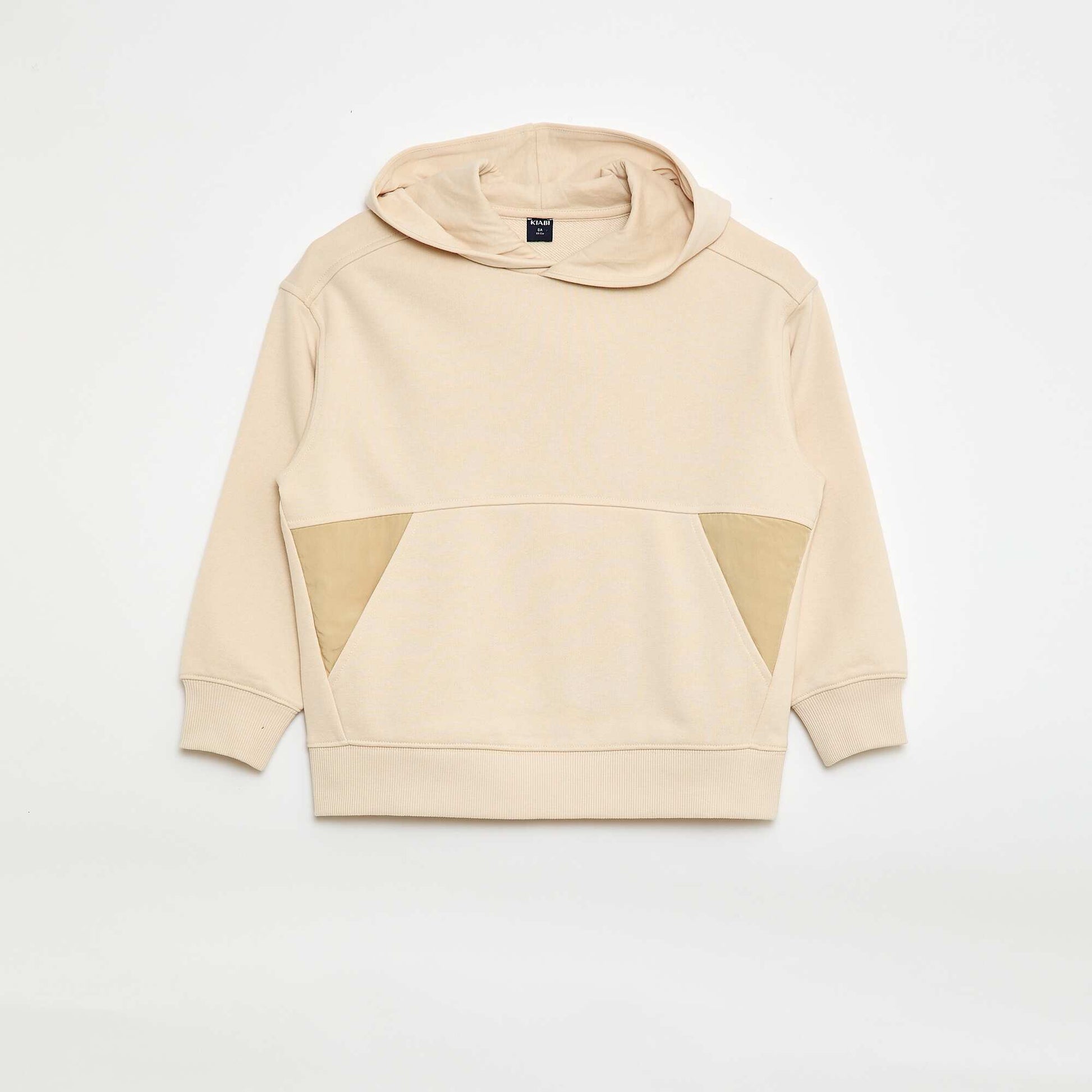 Buzo con capucha lisa con bolsillo canguro BEIGE