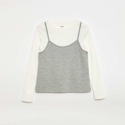 Camiseta efecto 2 en 1 con camiseta de tirantes BLANCO