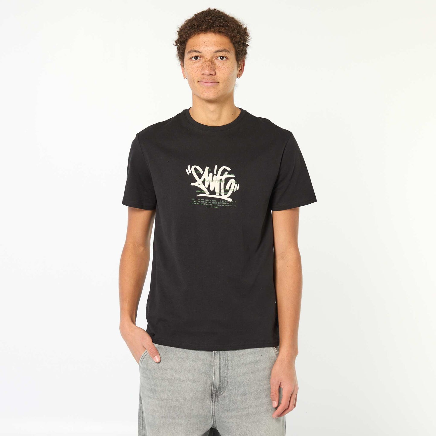 Camiseta estampada de algodón liso NEGRO