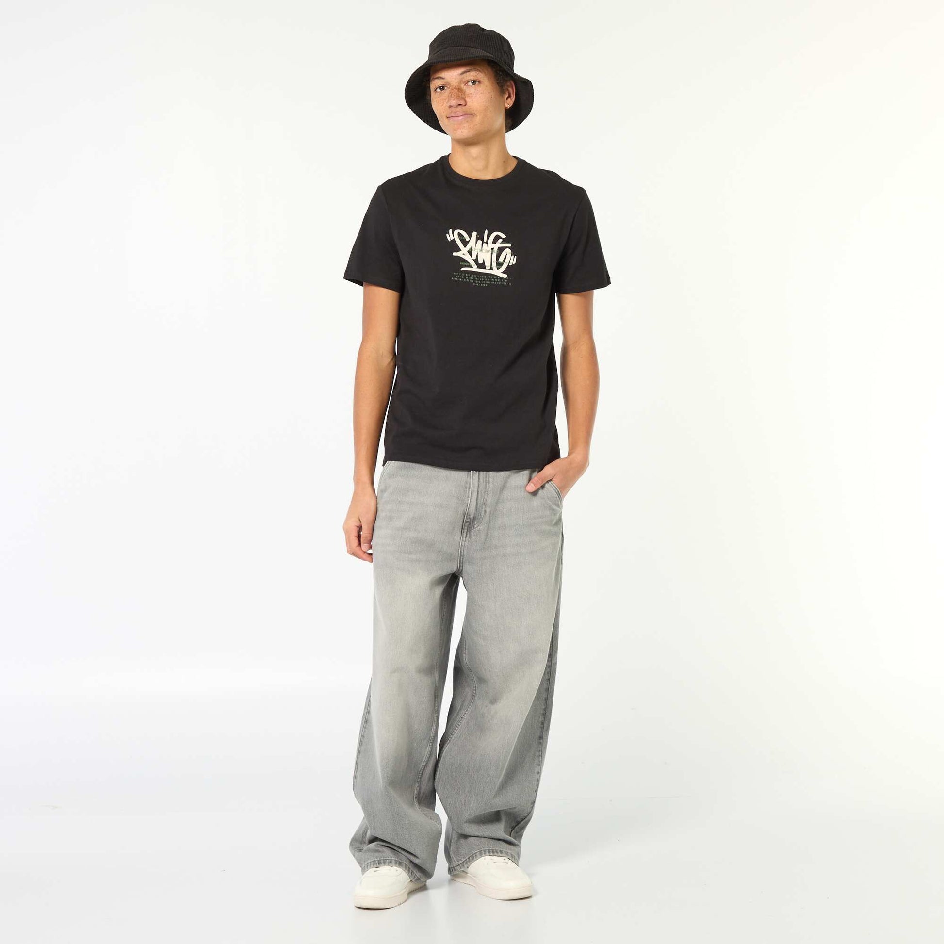 Camiseta estampada de algodón liso NEGRO
