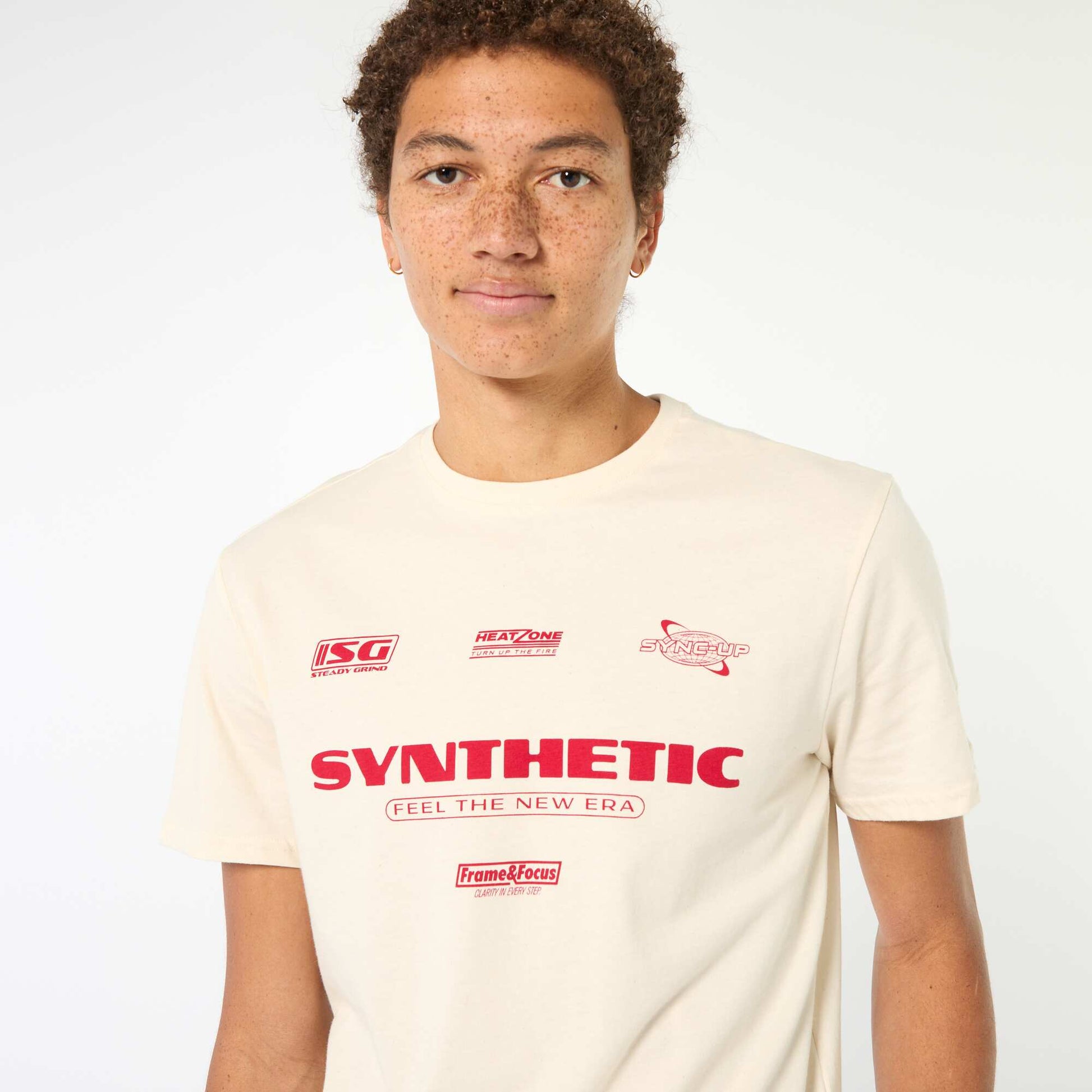 Camiseta estampada de algodón lisa BLANCO