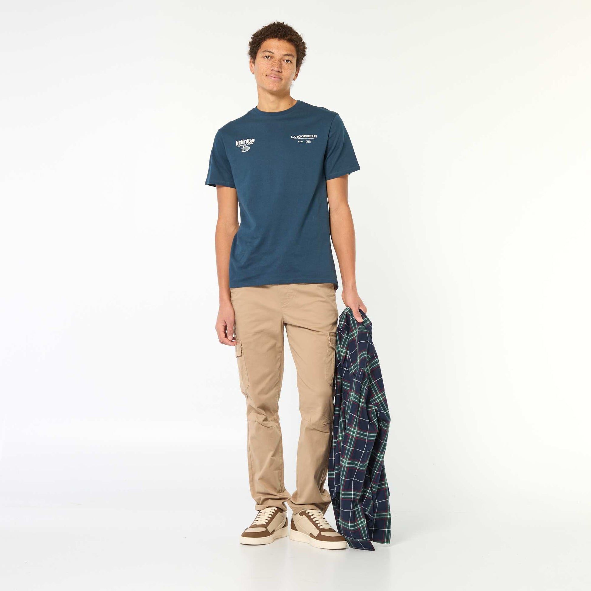 Camiseta estampada de algodón liso AZUL