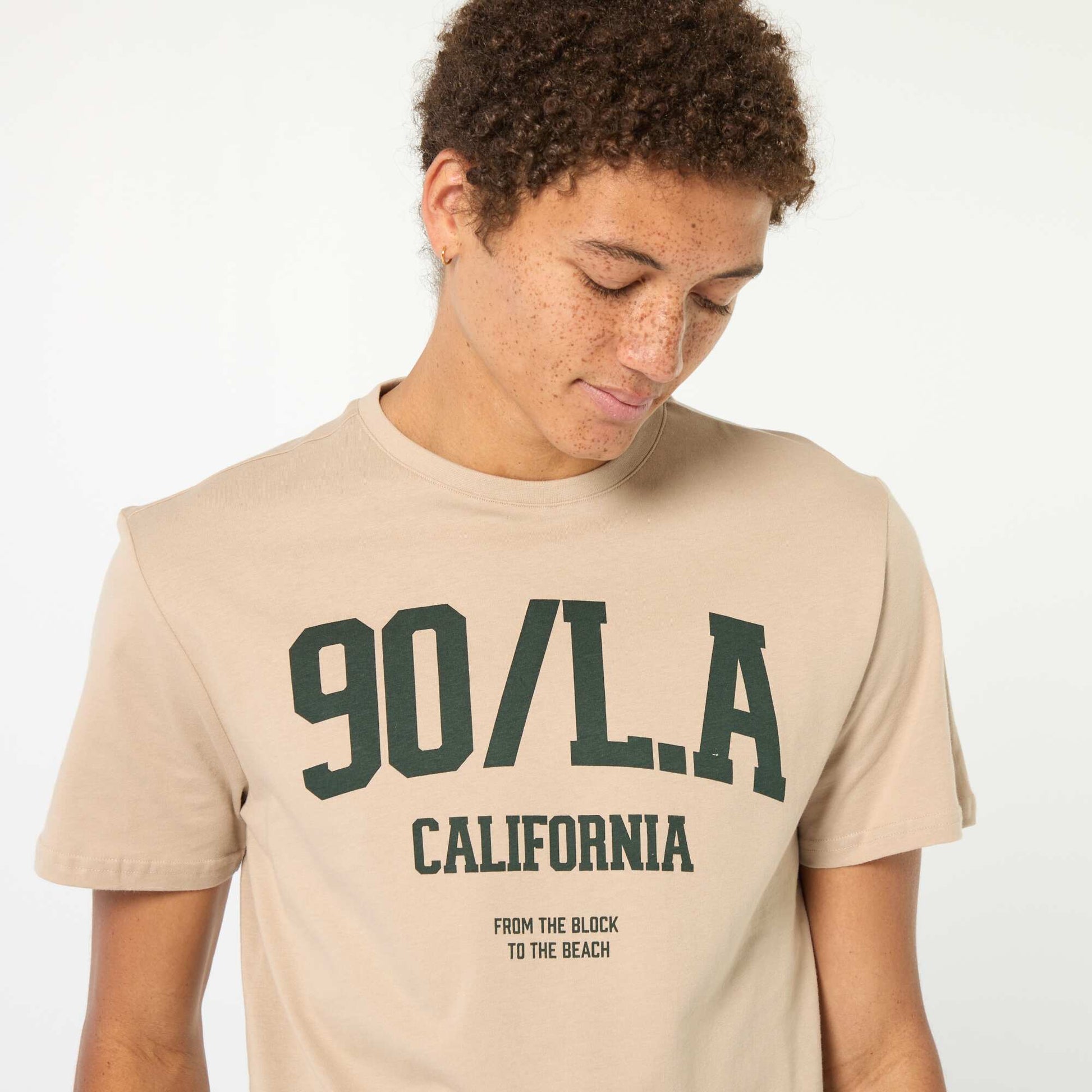 Camiseta estampada de algodón liso BEIGE
