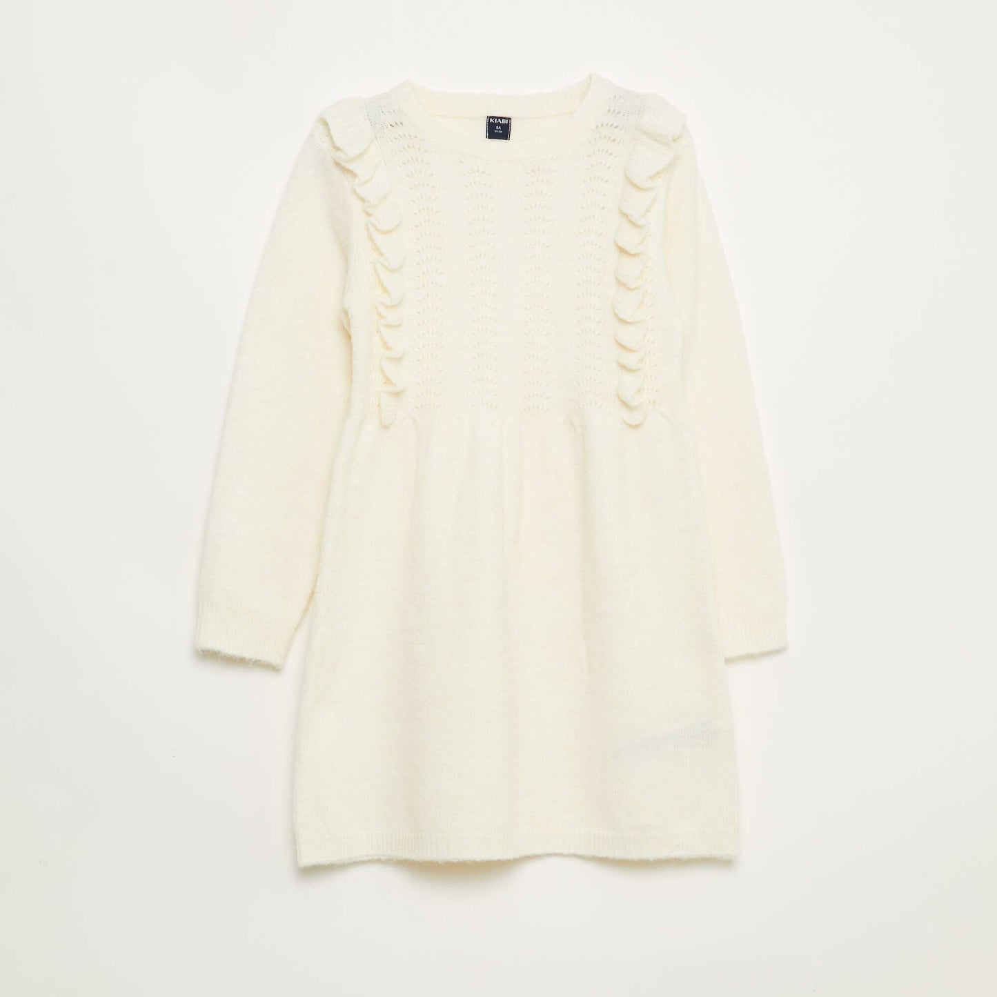 Vestido sweater con punto calado y volantes BLANCO