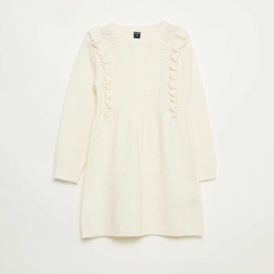 Vestido sweater con punto calado y volantes BLANCO