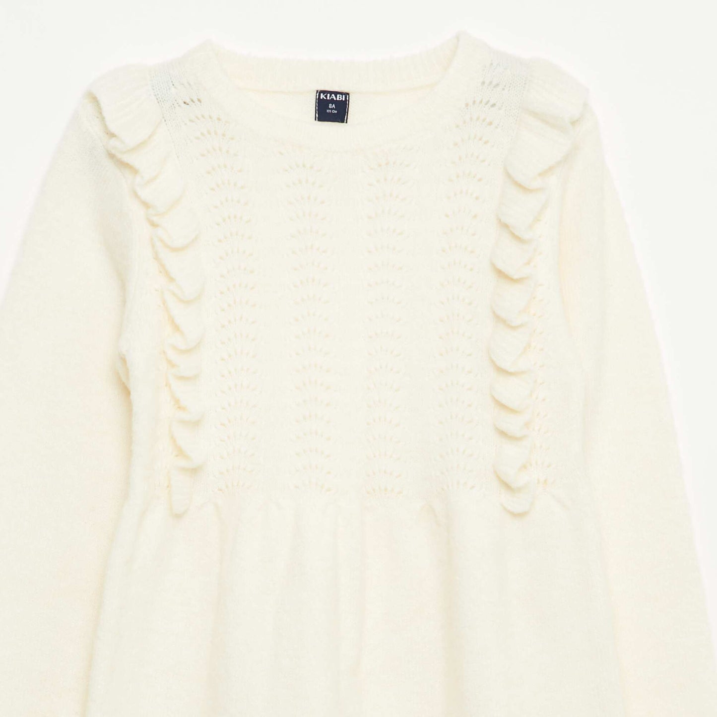 Vestido sweater con punto calado y volantes BLANCO
