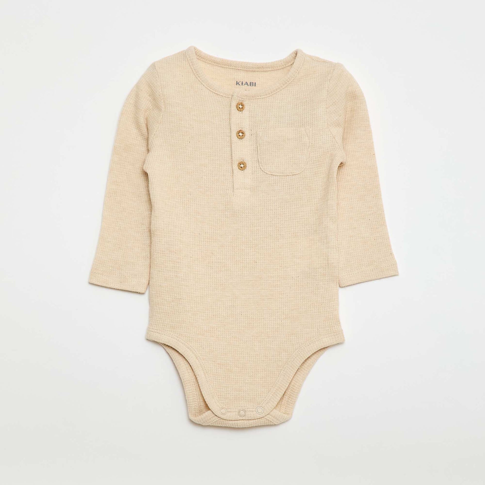 Body de manga larga de punto gofrado BEIGE