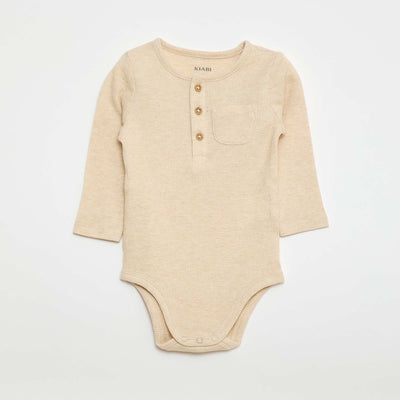 Body de manga larga de punto gofrado BEIGE