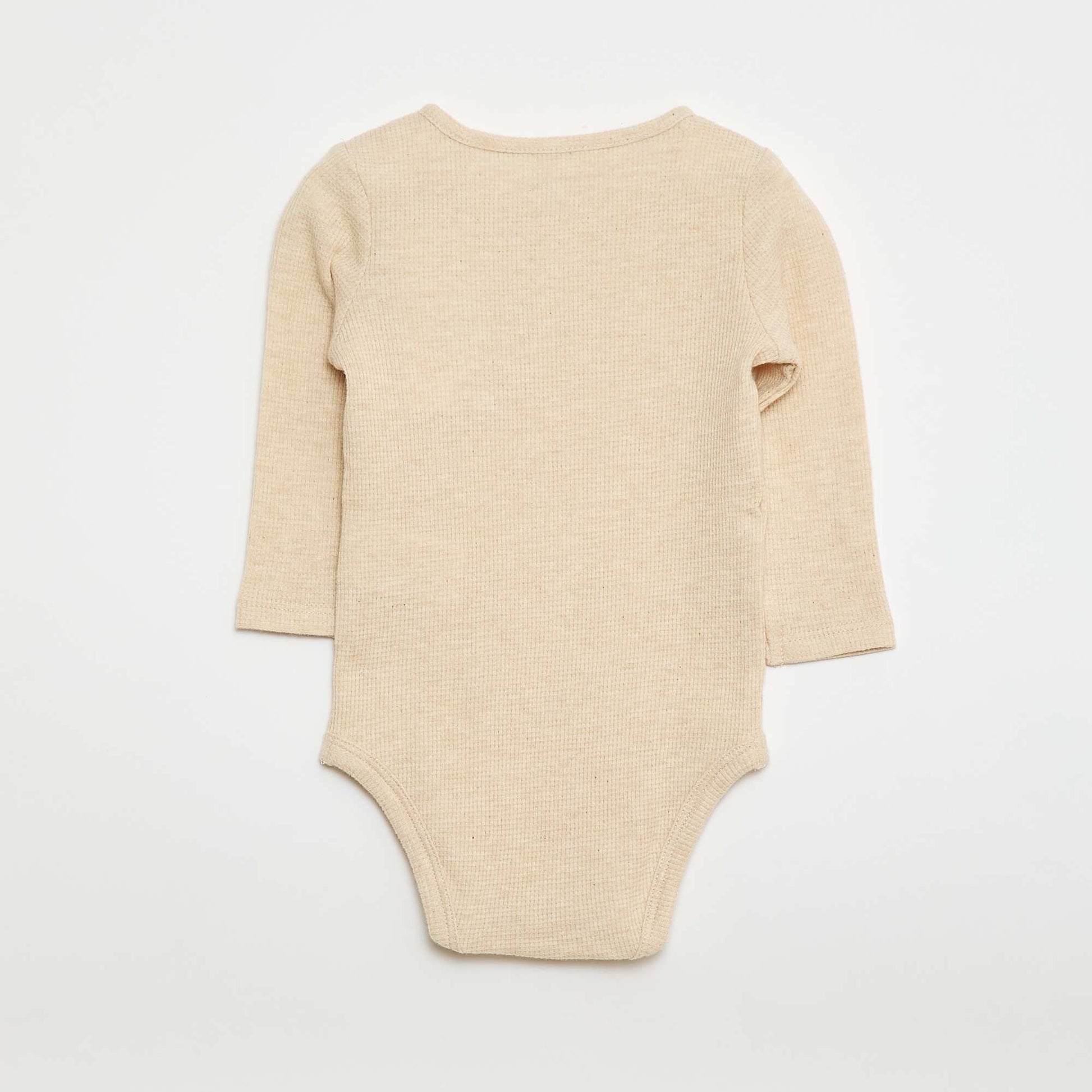 Body de manga larga de punto gofrado BEIGE