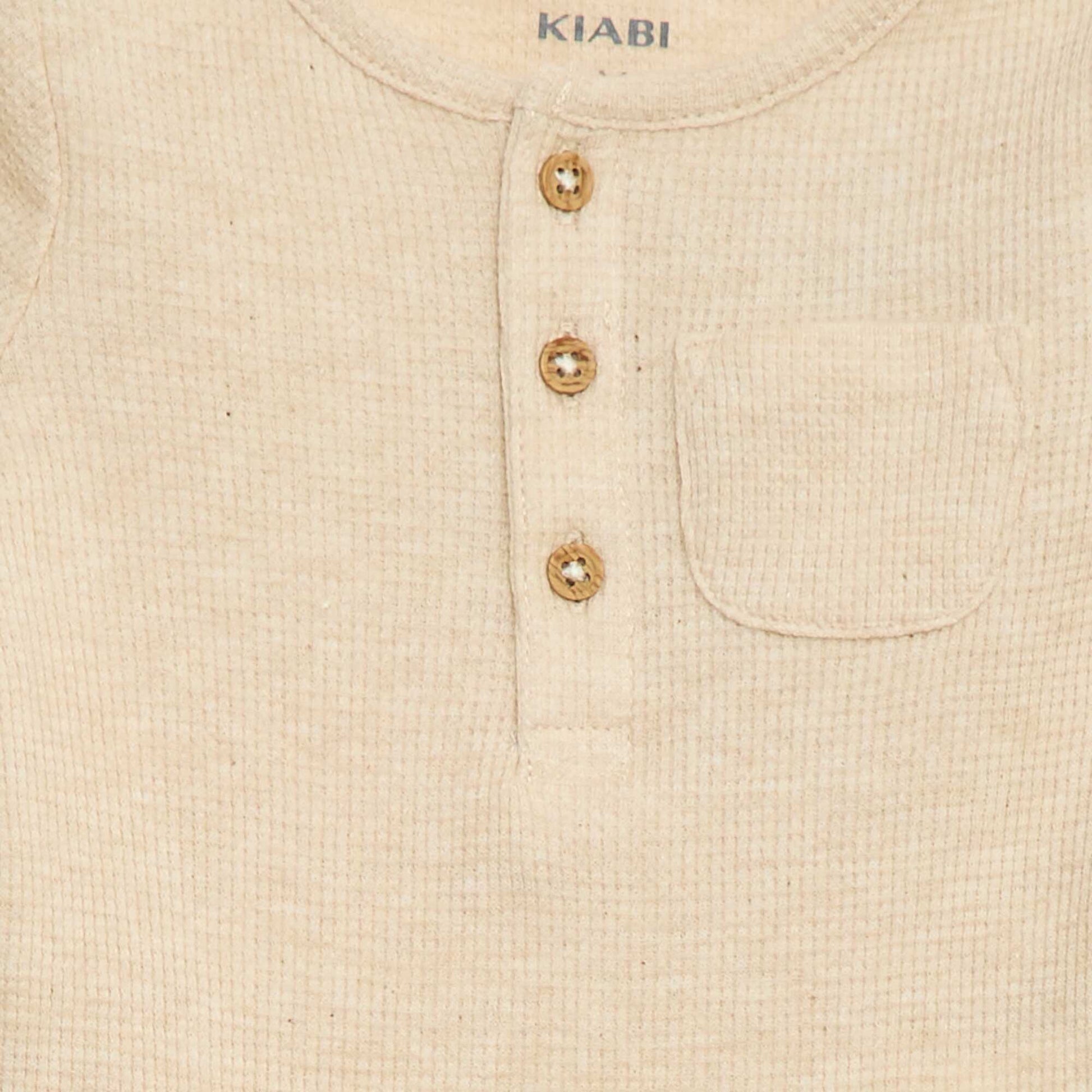 Body de manga larga de punto gofrado BEIGE