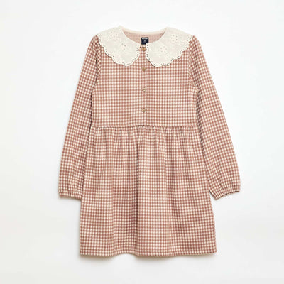 Vestido de punto jacquard con cuello Claudine BEIGE