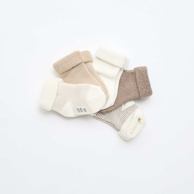 Pack de 5 pares de medias con vuelta en algodón BEIGE