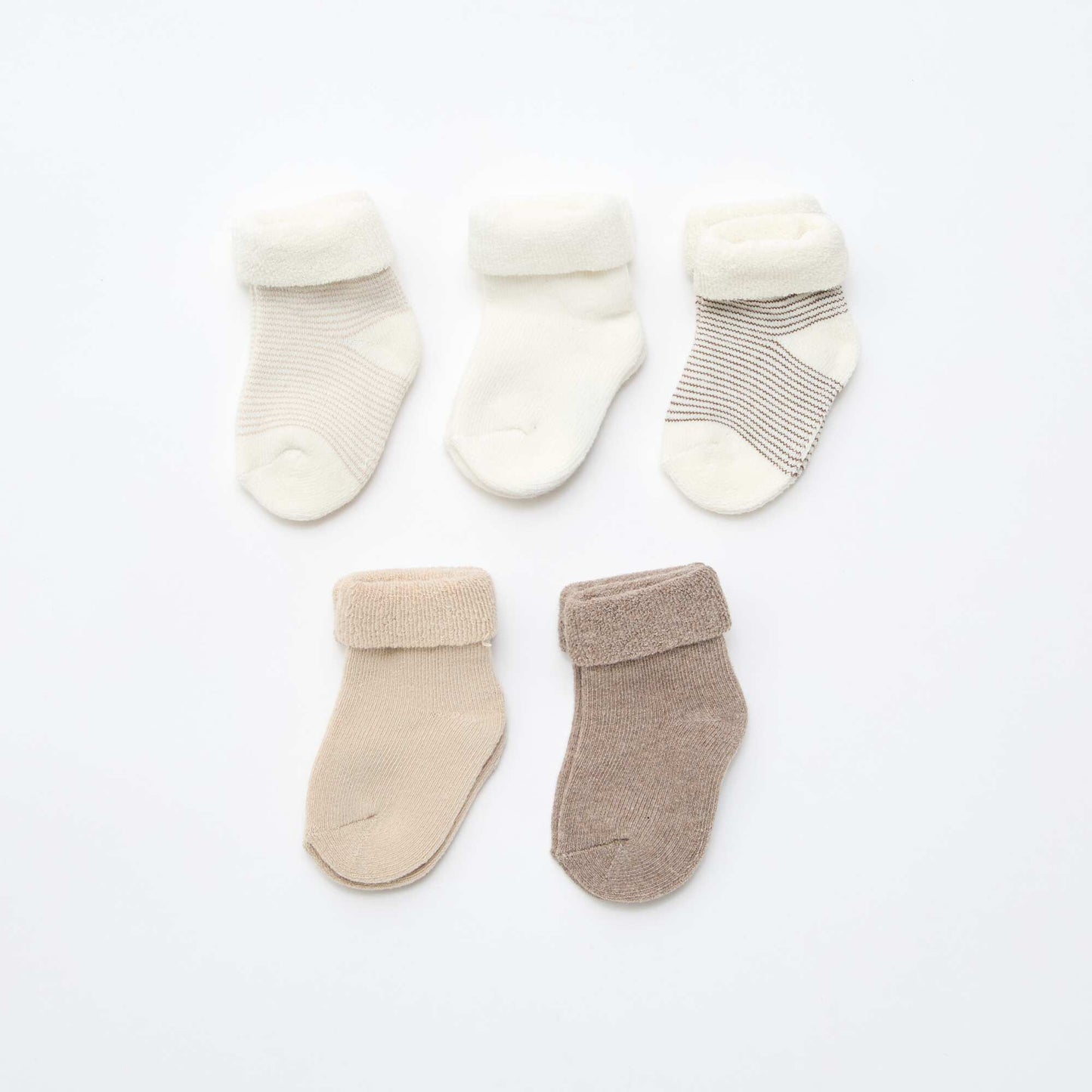 Pack de 5 pares de medias con vuelta en algodón BEIGE