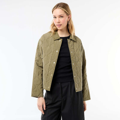 Chaqueta acolchada lisa con cuello camisero KAKI