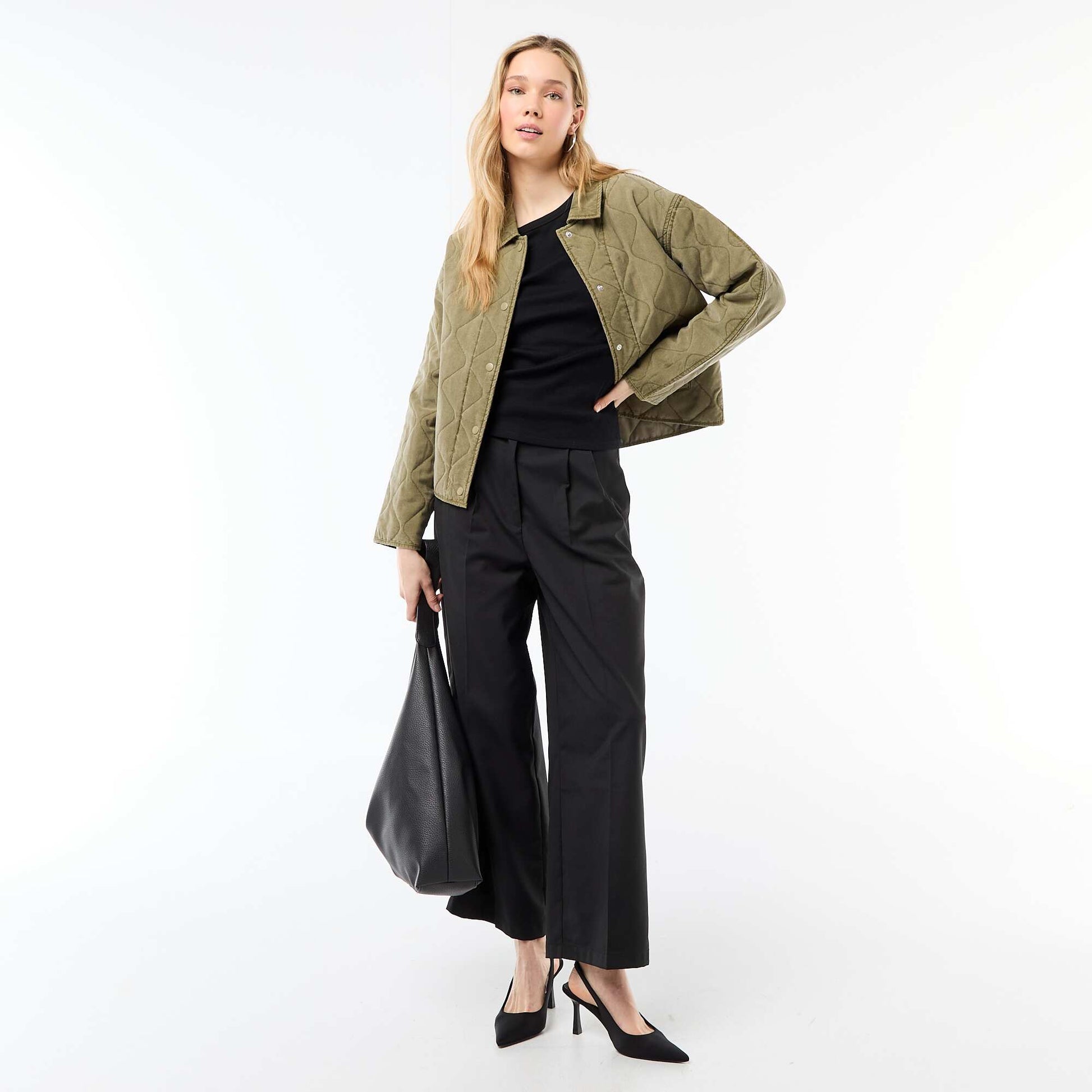 Chaqueta acolchada lisa con cuello camisero KAKI