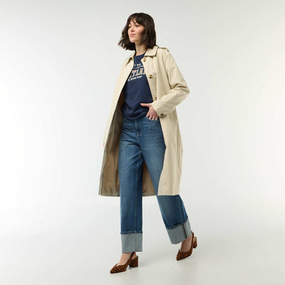 Trench midi con cuello camisero BEIGE