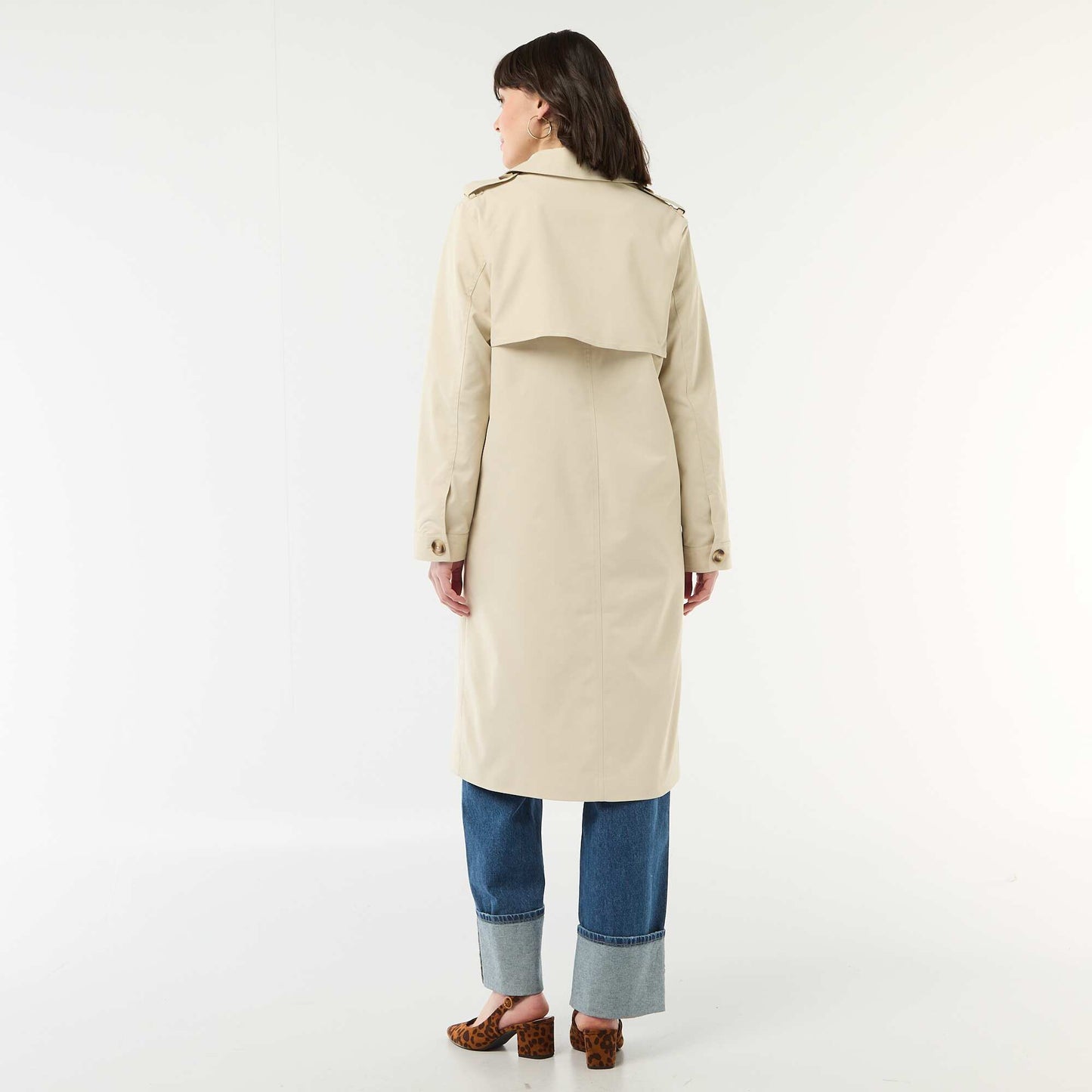 Trench midi con cuello camisero BEIGE
