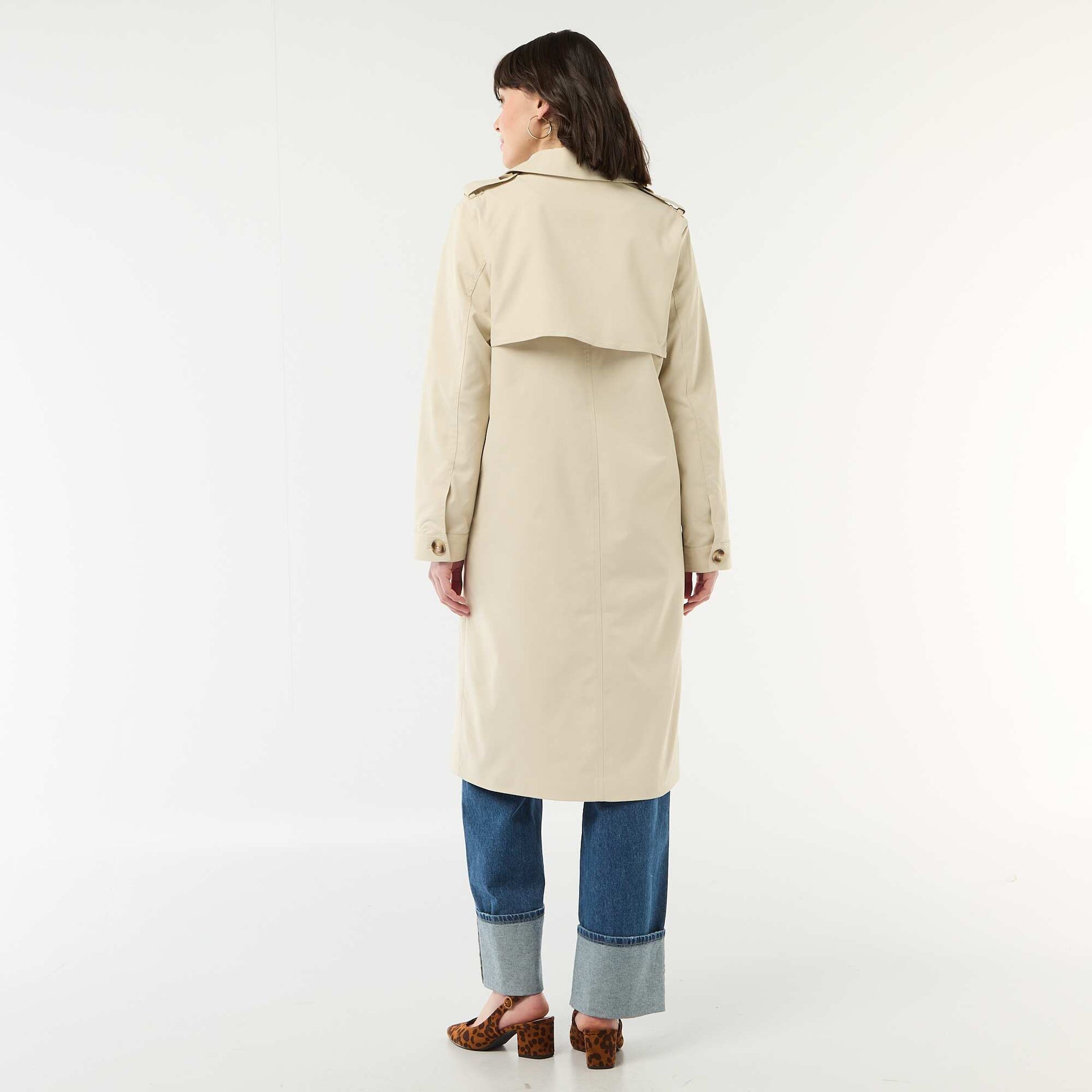 Trench midi con cuello camisero BEIGE
