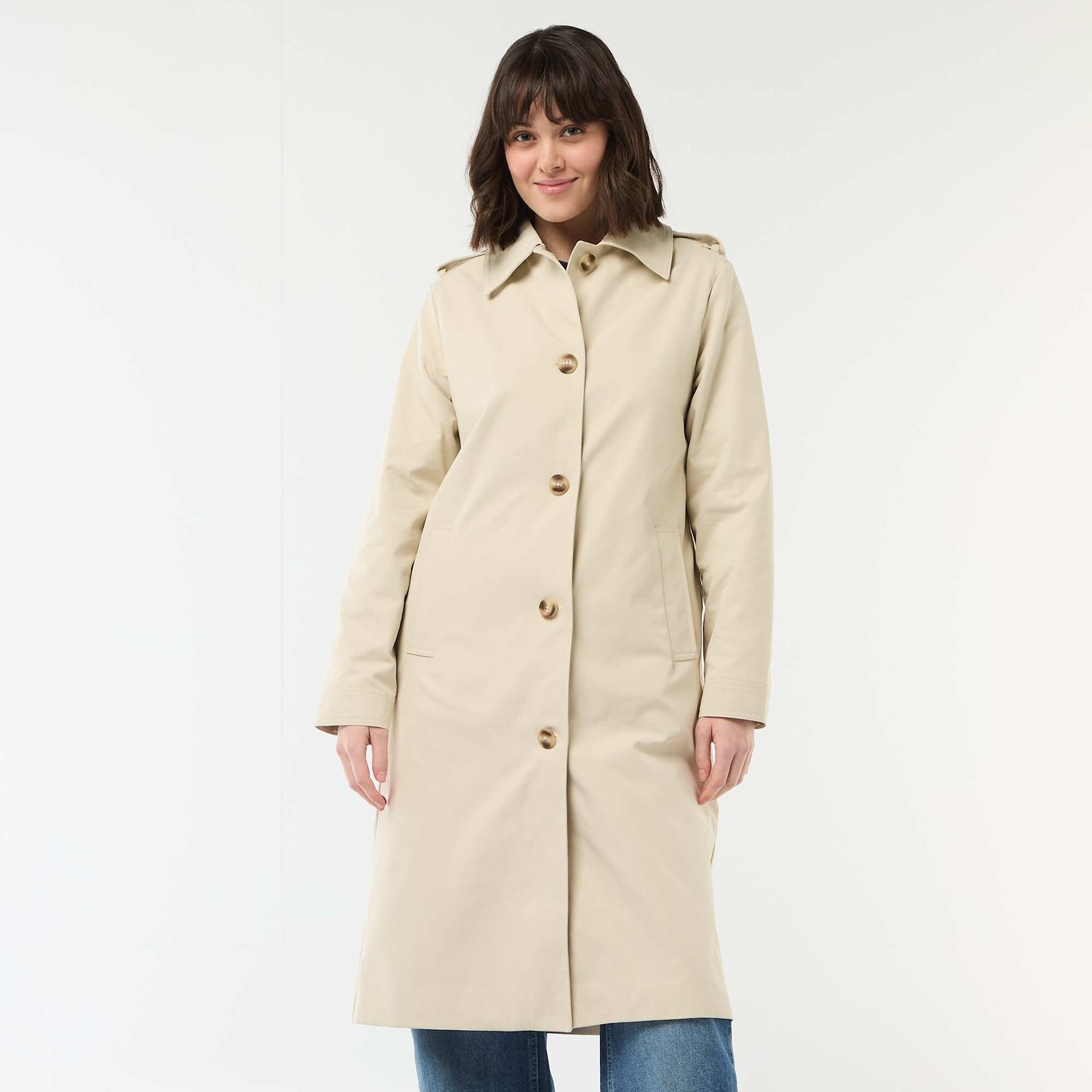 Trench midi con cuello camisero BEIGE