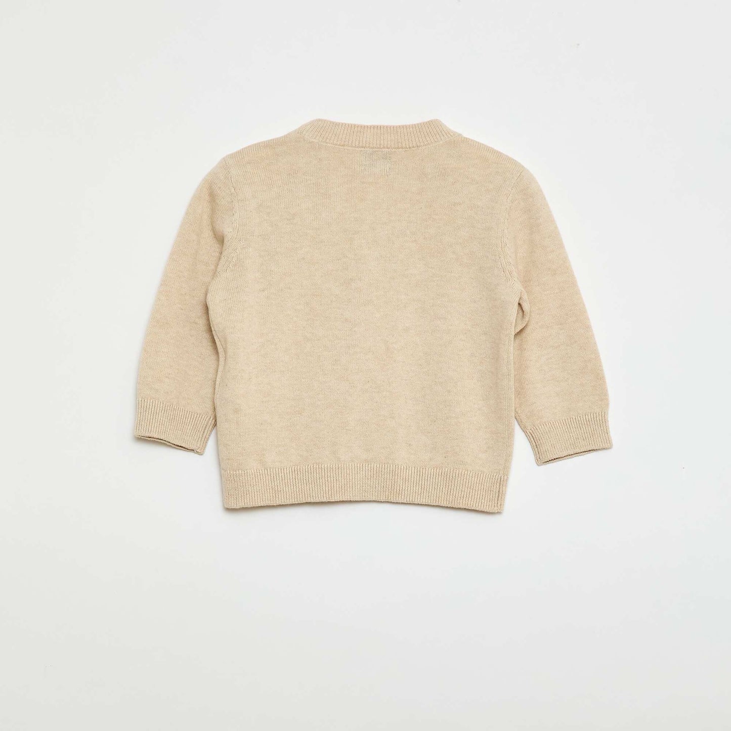 Cárdigan de punto fino con cuello en pico BEIGE