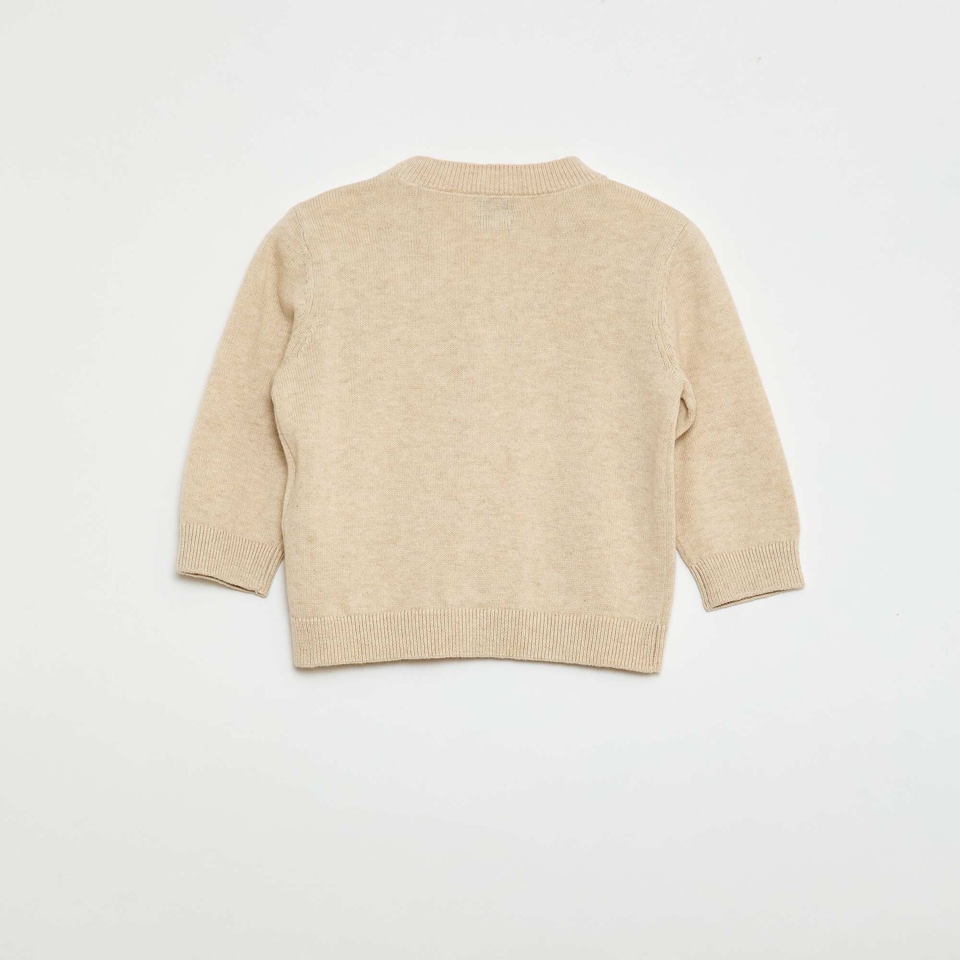 Cárdigan de punto fino con cuello en pico BEIGE