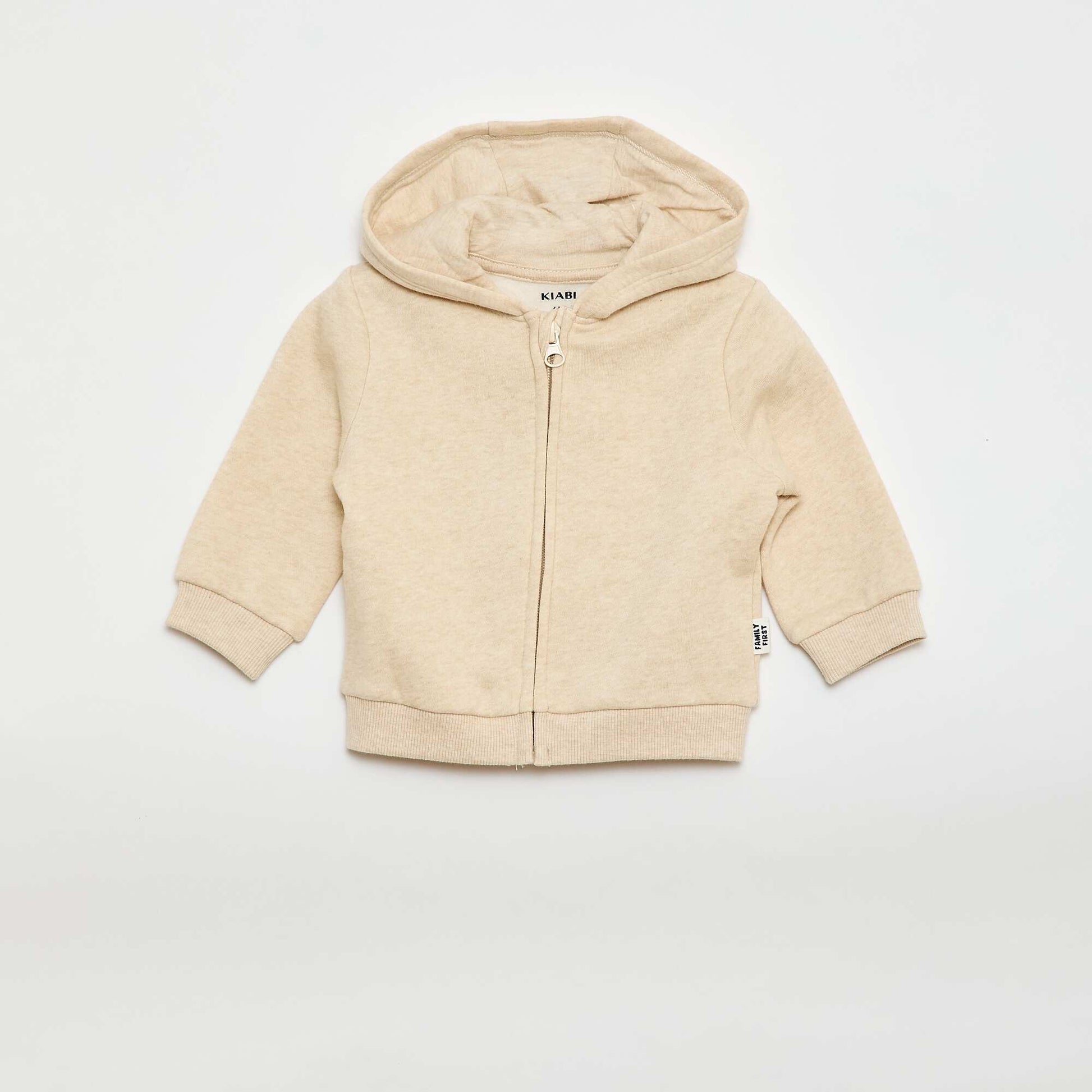 Buzo con cremallera y capucha en felpa perchada BEIGE