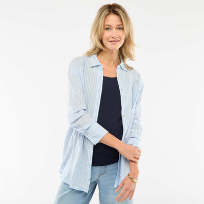 Camisa de embarazo de algodón a rayas AZUL