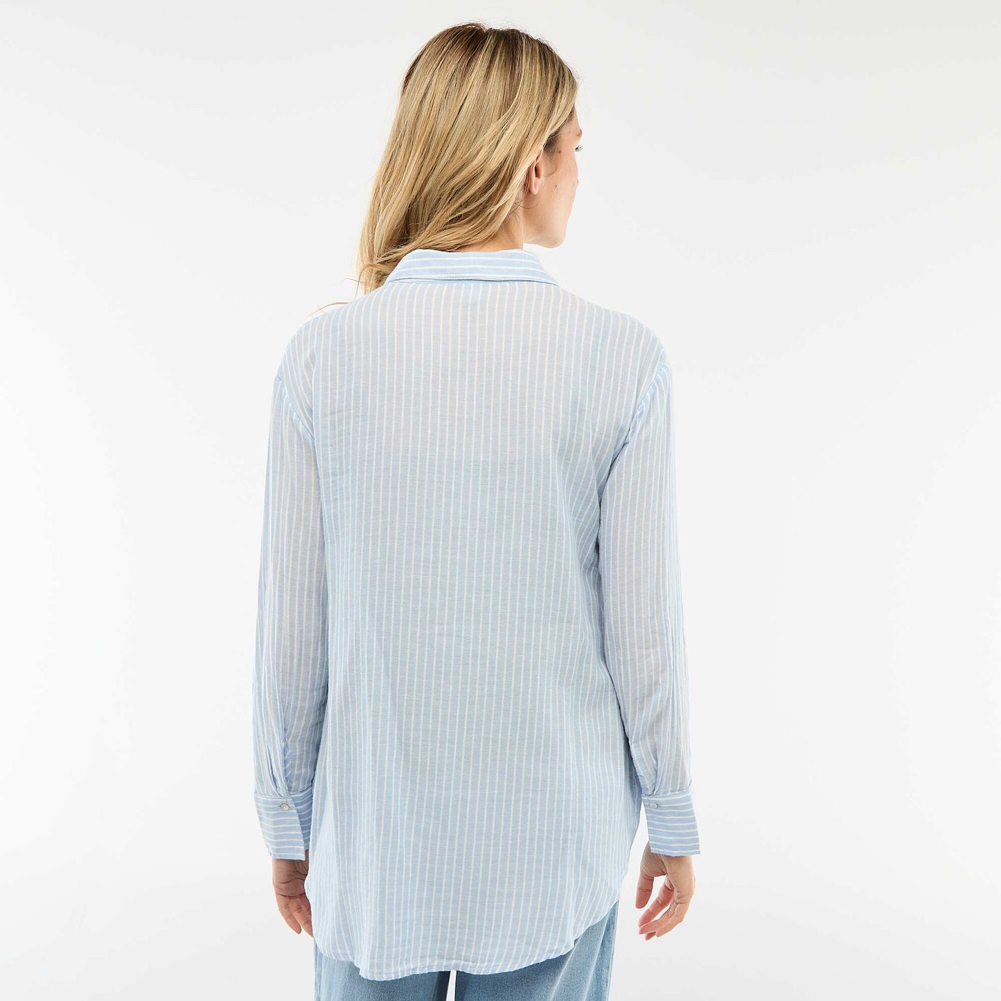 Camisa de embarazo de algodón a rayas AZUL