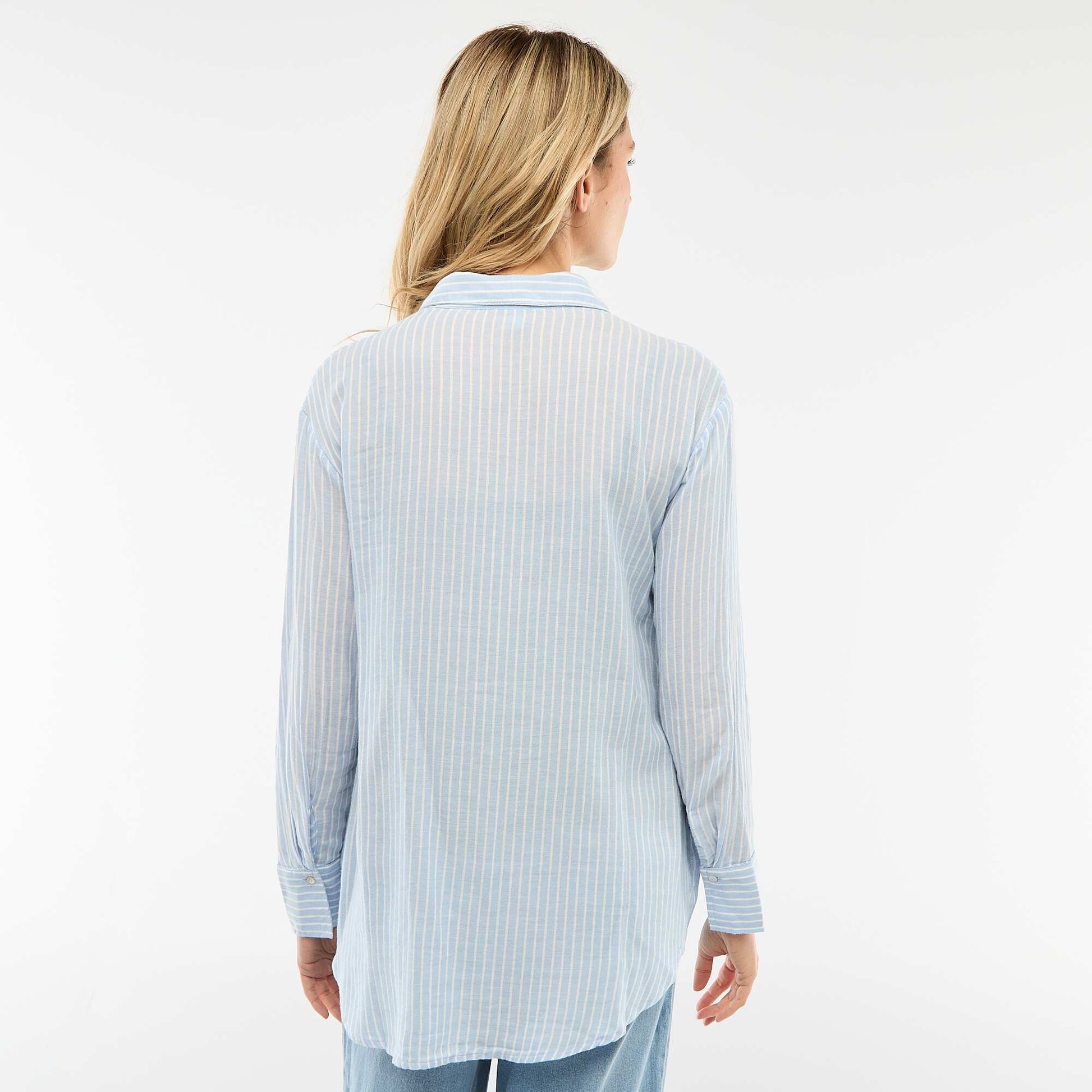Camisa de embarazo de algodón a rayas AZUL