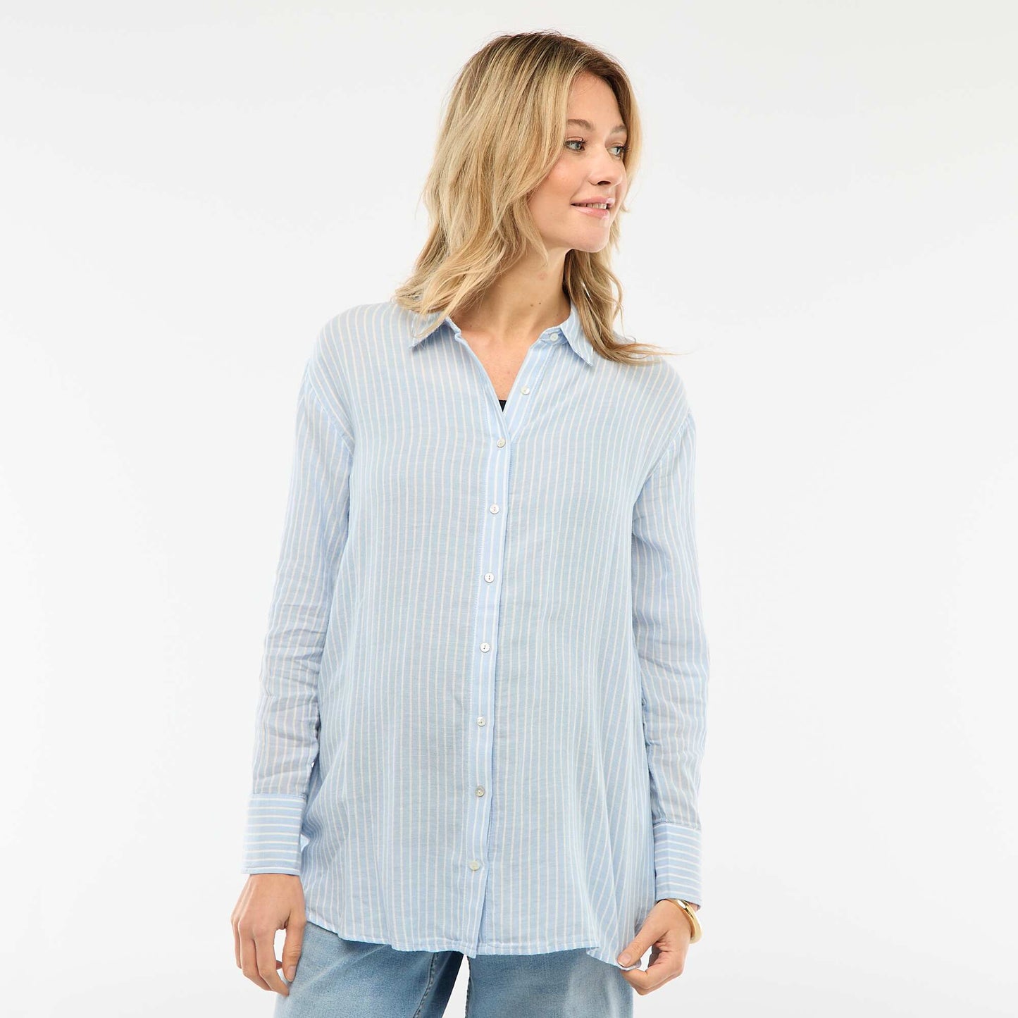 Camisa de embarazo de algodón a rayas AZUL