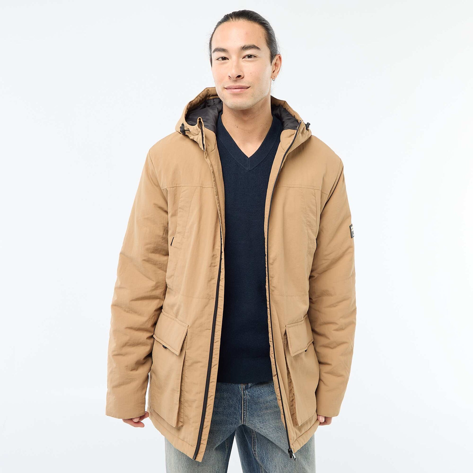 Parka ligera con capucha repelente al agua BEIGE
