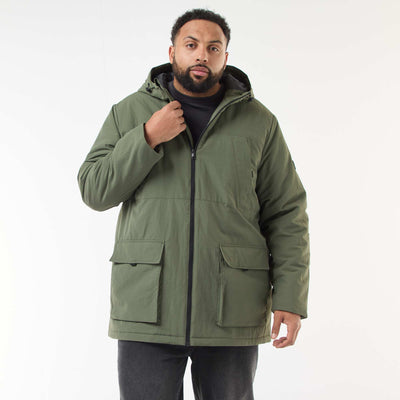 Parka con capucha y bolsillos de parche con doble entrada y forro polar VERDE