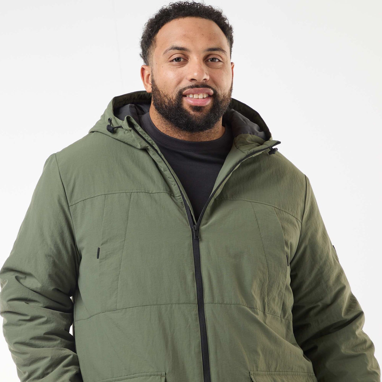 Parka con capucha y bolsillos de parche con doble entrada y forro polar VERDE